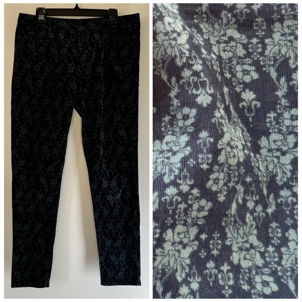 Club Monaco Pants Pinwale Corduroy Green Black Floral Print Trousers Sz 12